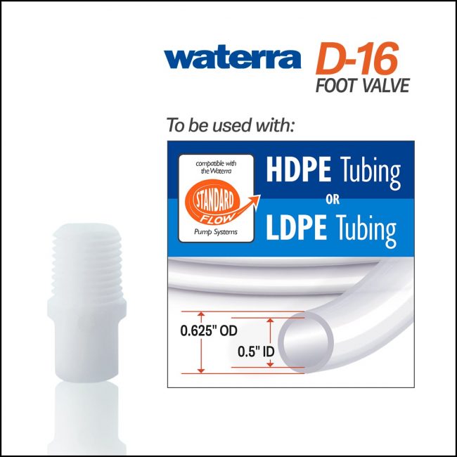 Waterra D-16 Delrin (acetal) Foot Valve with Standard Flow HDPE and LDPE Tubing. Pump for sampling groundwater