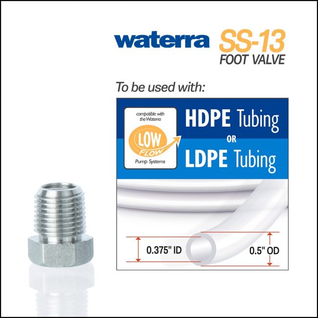 Waterra SS-13 Stainless Steel Foot Valves with Low Flow HDPE and LDPE Tubing