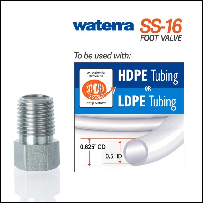 Waterra SS-16 Stainless Steel Foot Valve with Standard Flow HDPE and LDPE Tubing