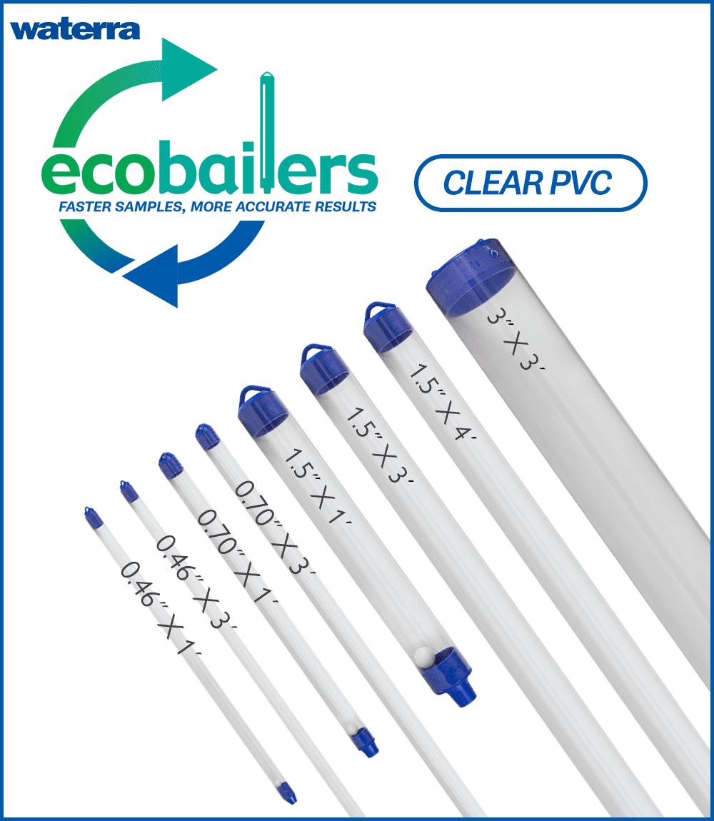 eco Bailer groundwater sampling - clear PVC bailers carried by Waterra